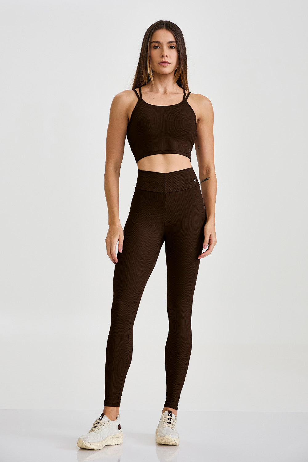 Ribbad shaping tights med butt lift-effekt brun